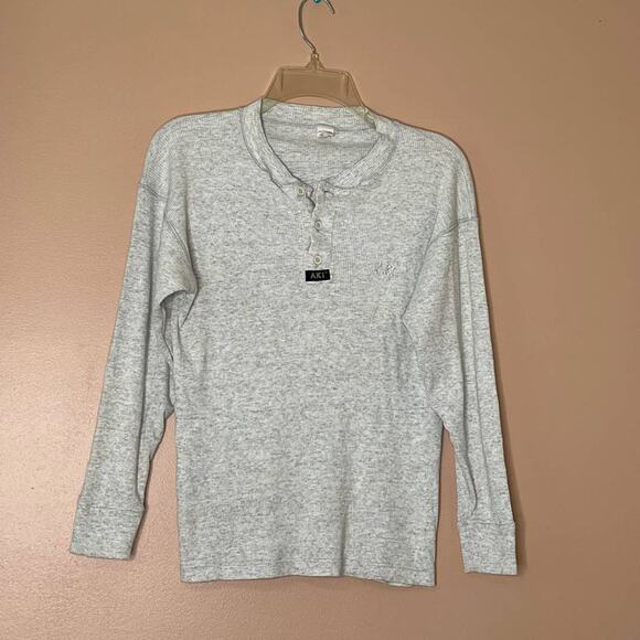 AKI men gray Thermal Long Sleeve Crew Neck T-Shirt 3 button front sz medium - Picture 9 of 10